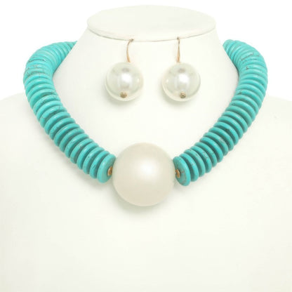 Pearl Turquoise Disc Necklace Set