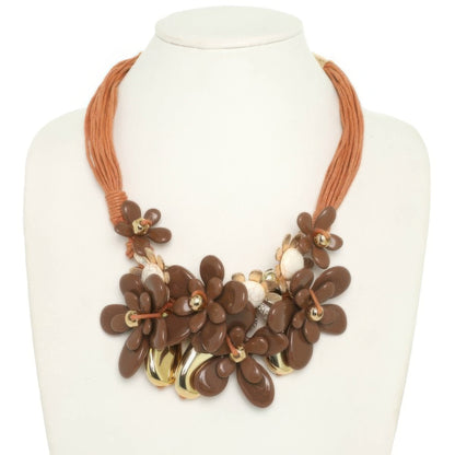 Stone Theme Necklace With Floarl Charms