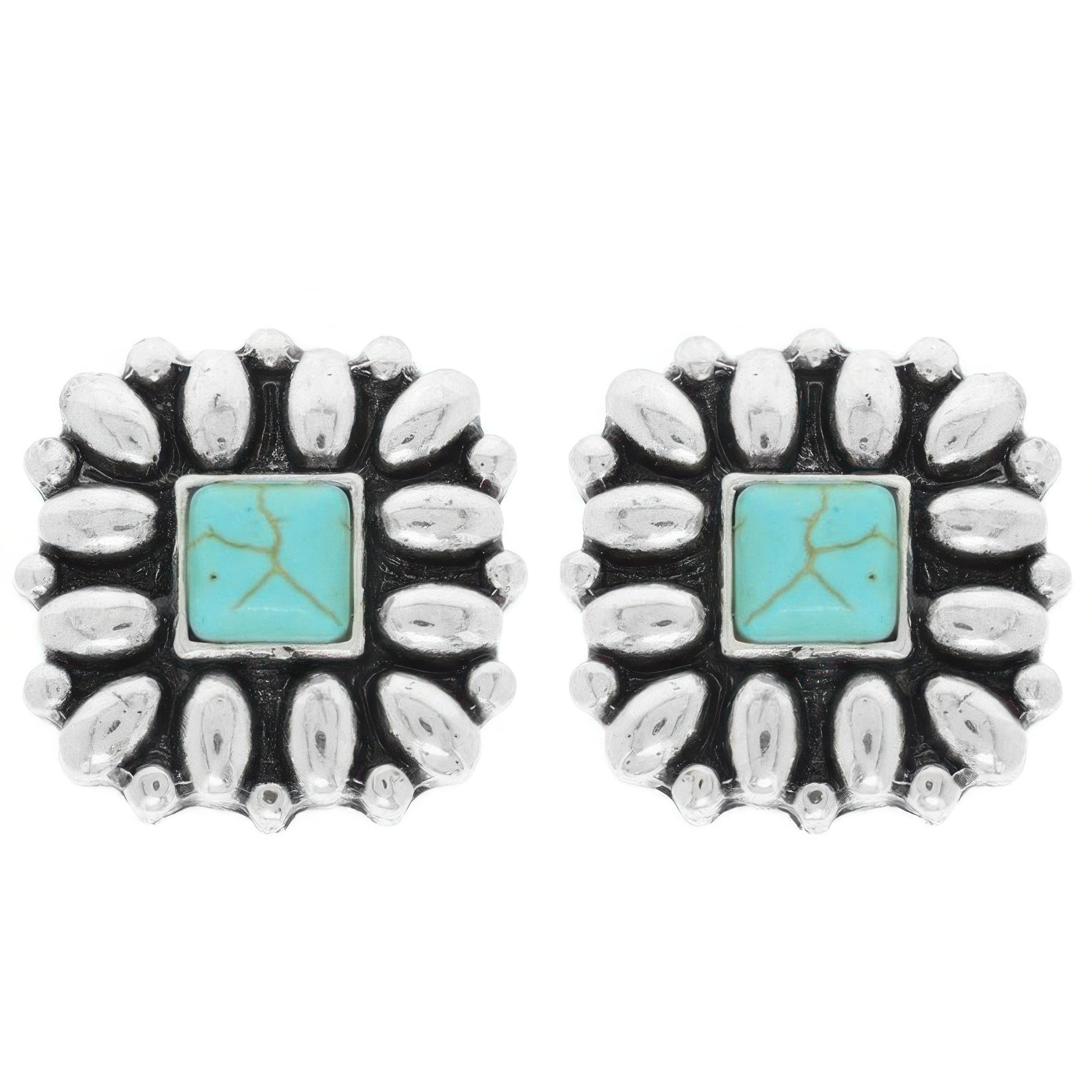 Western Floral Square Post Earrings