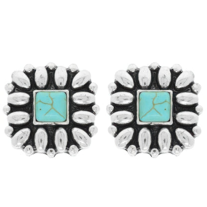 Western Floral Square Post Earrings