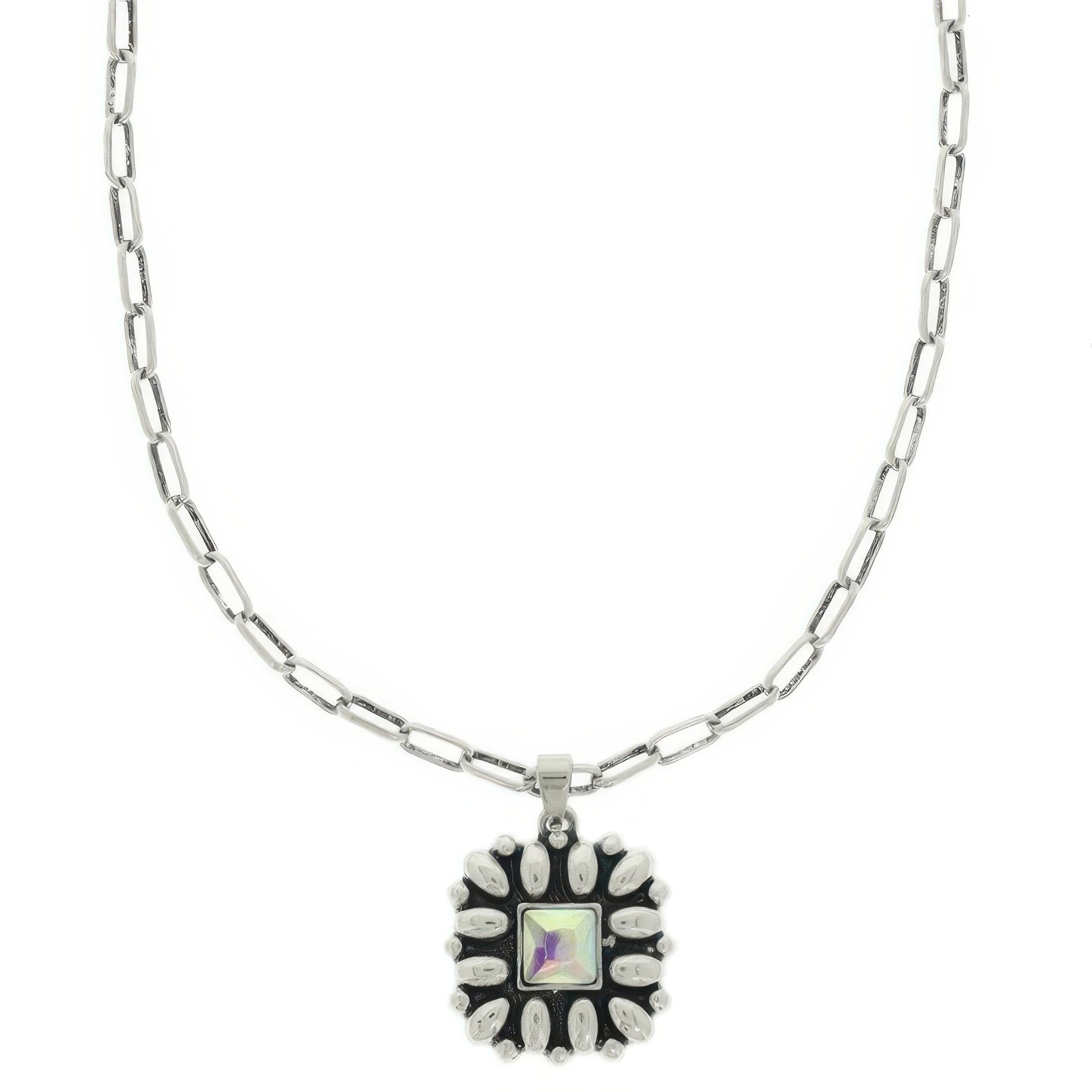 Western Floral Square Pendant Necklace