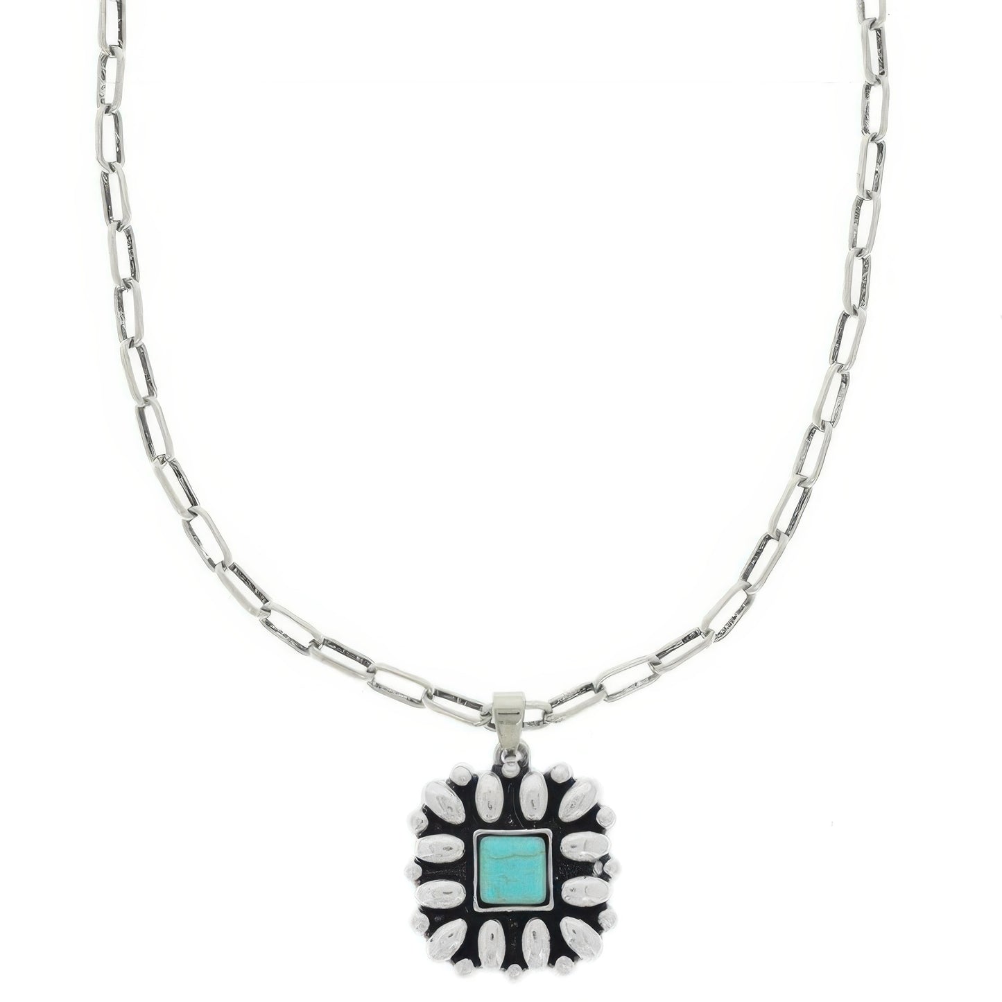 Western Floral Square Pendant Necklace