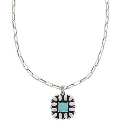 Western Floral Square Pendant Necklace