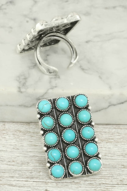 Western Bubble Pave Rectangle Stretch Ring