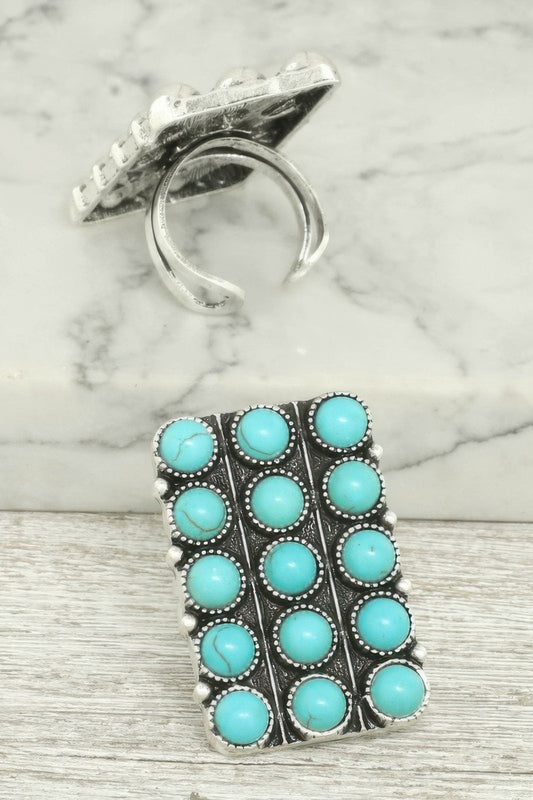 Western Bubble Pave Rectangle Stretch Ring