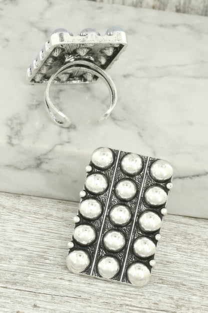 Western Bubble Pave Rectangle Stretch Ring