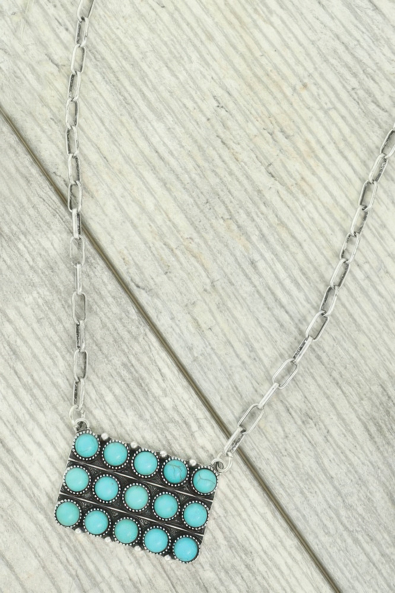 Western Turquoise Bubble Pave Pendant Necklace