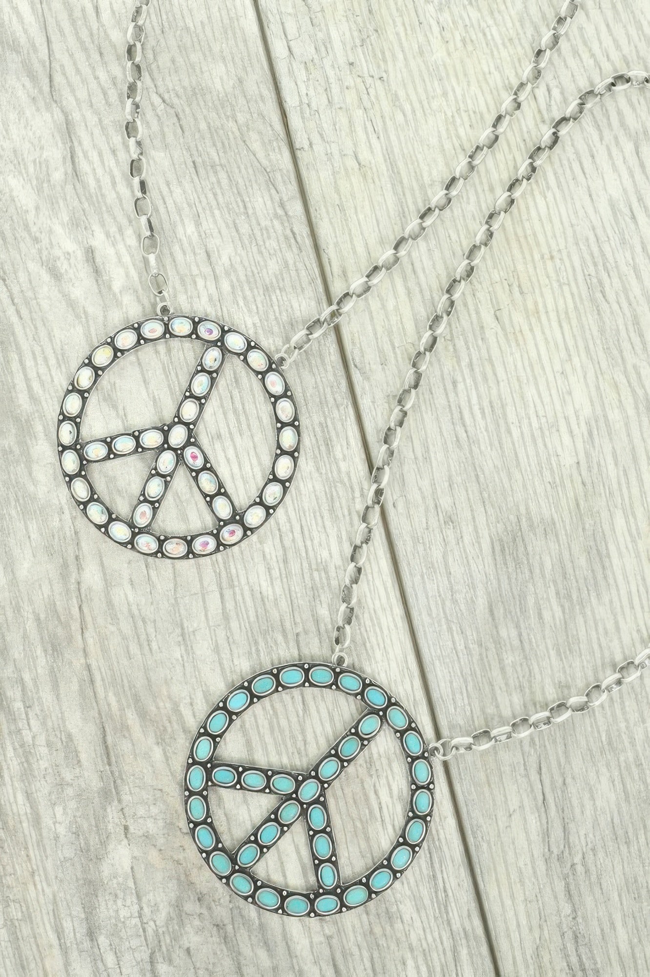 Western Jeweled Peace Sign Pendant Necklace