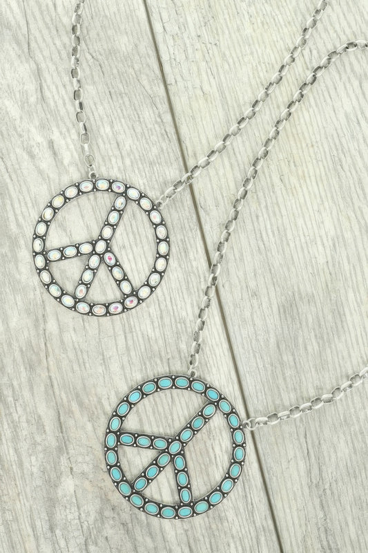 Western Jeweled Peace Sign Pendant Necklace
