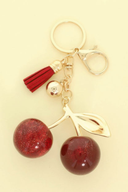 Red Glittered Resin Cherry Keychain
