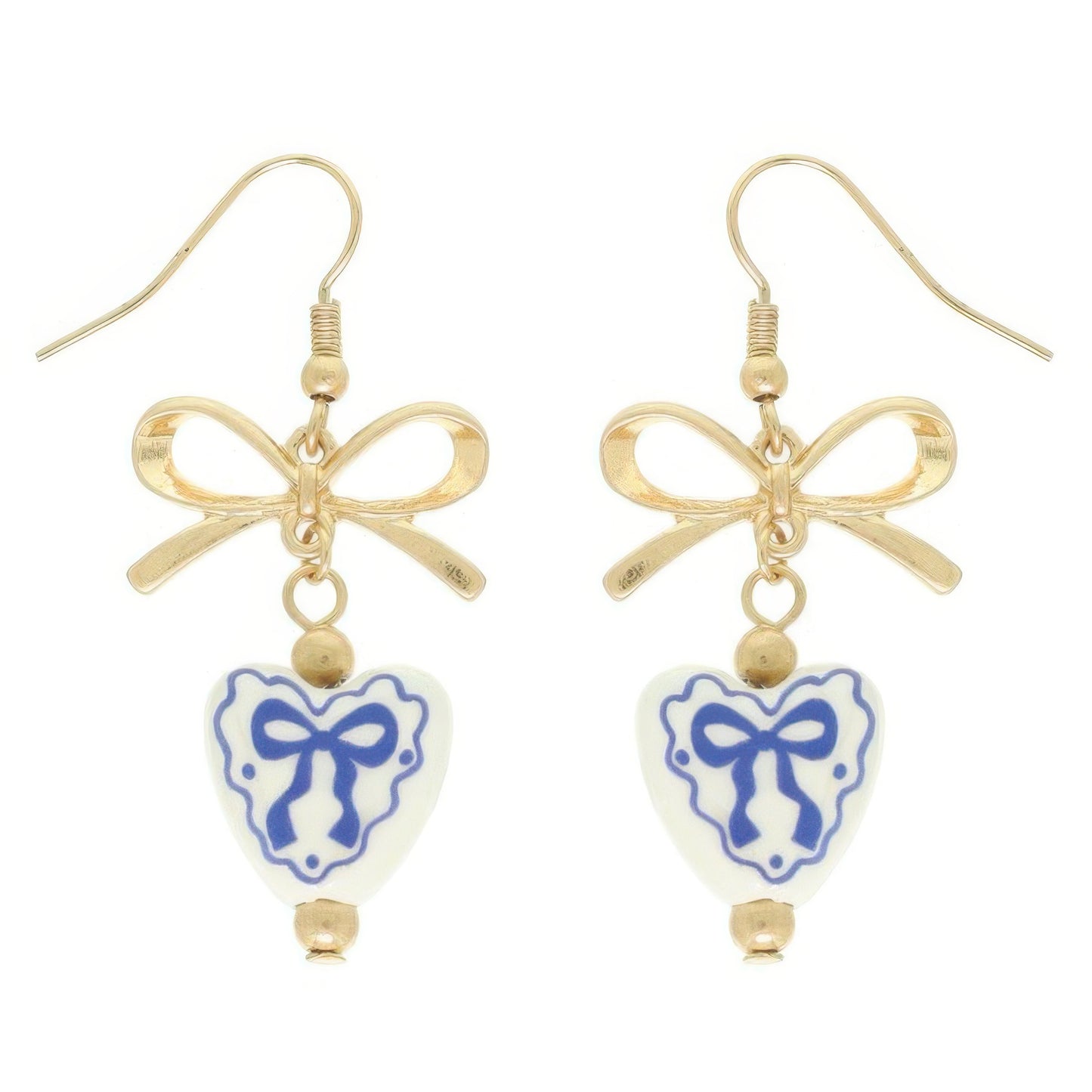 Ceramic Heart Charm Bow Earrings