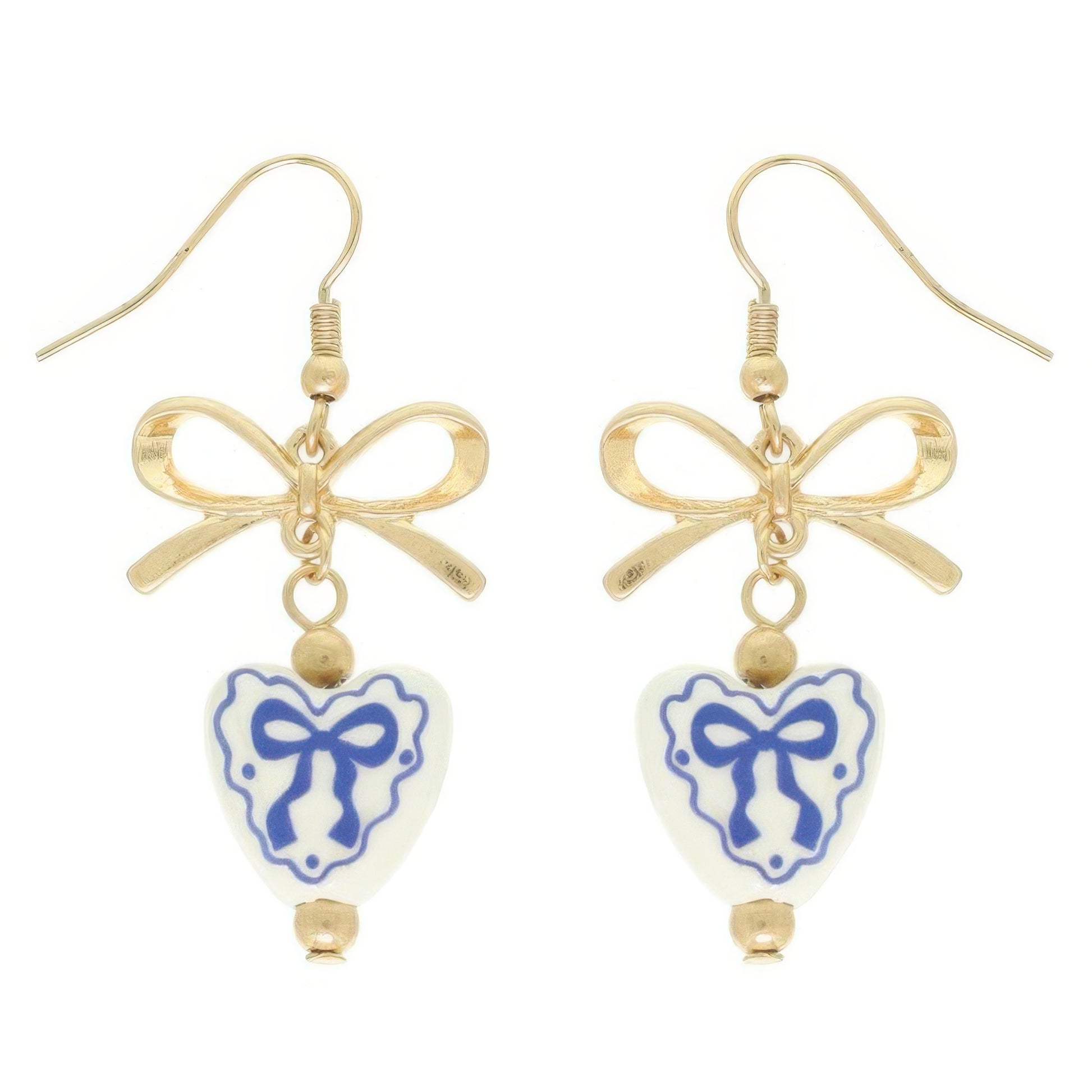 Ceramic Heart Charm Bow Earrings