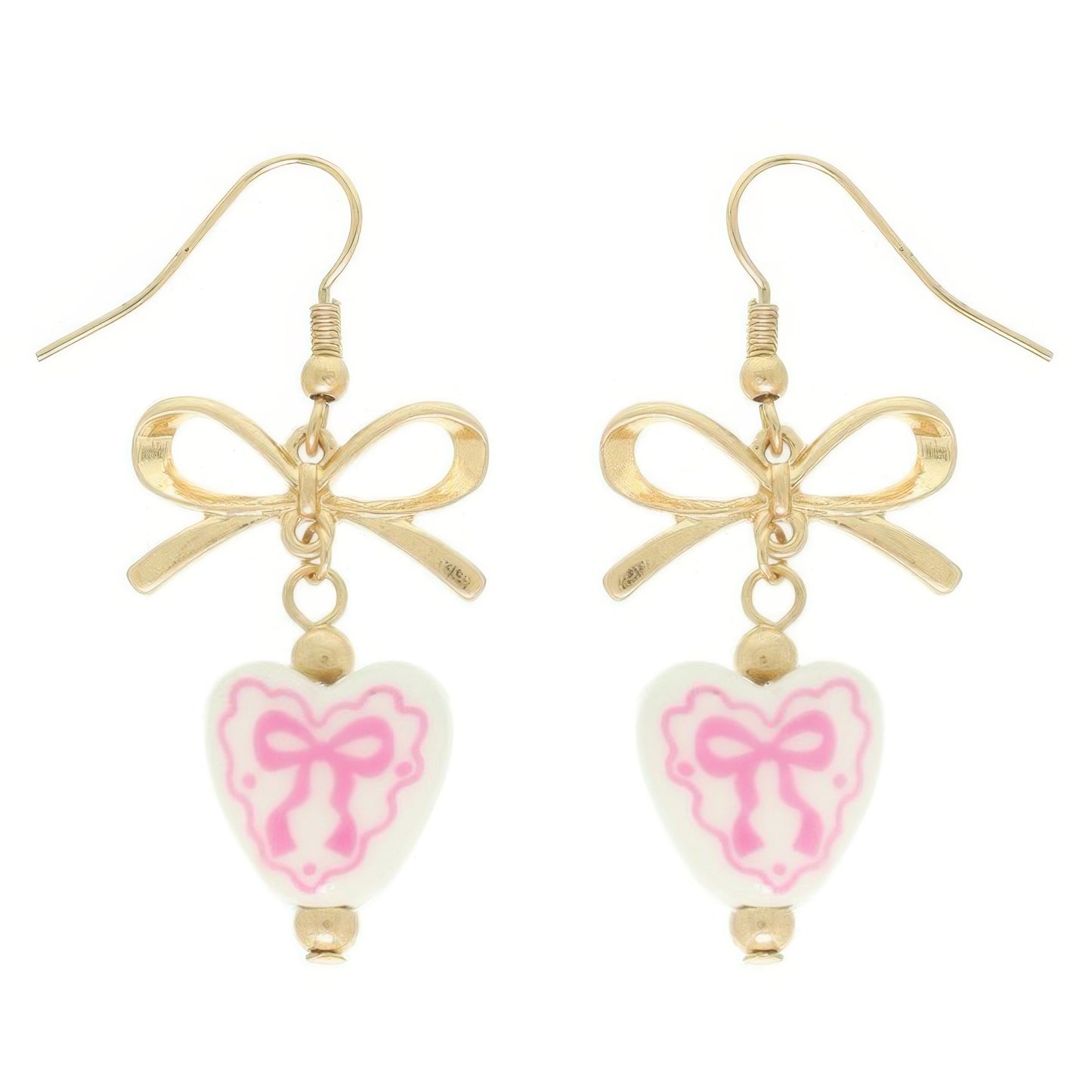 Ceramic Heart Charm Bow Earrings
