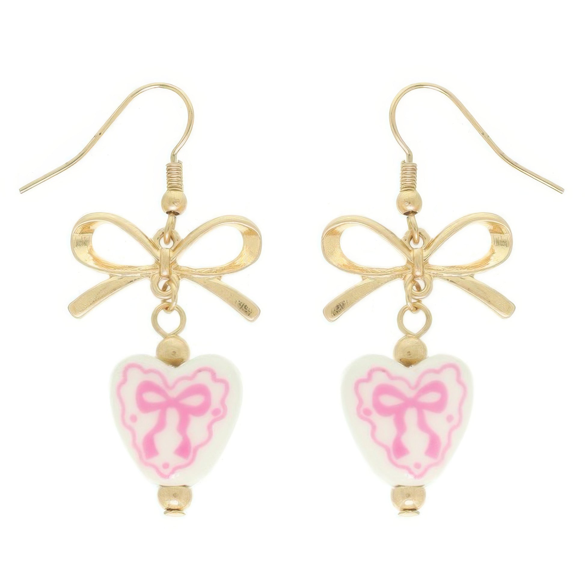 Ceramic Heart Charm Bow Earrings
