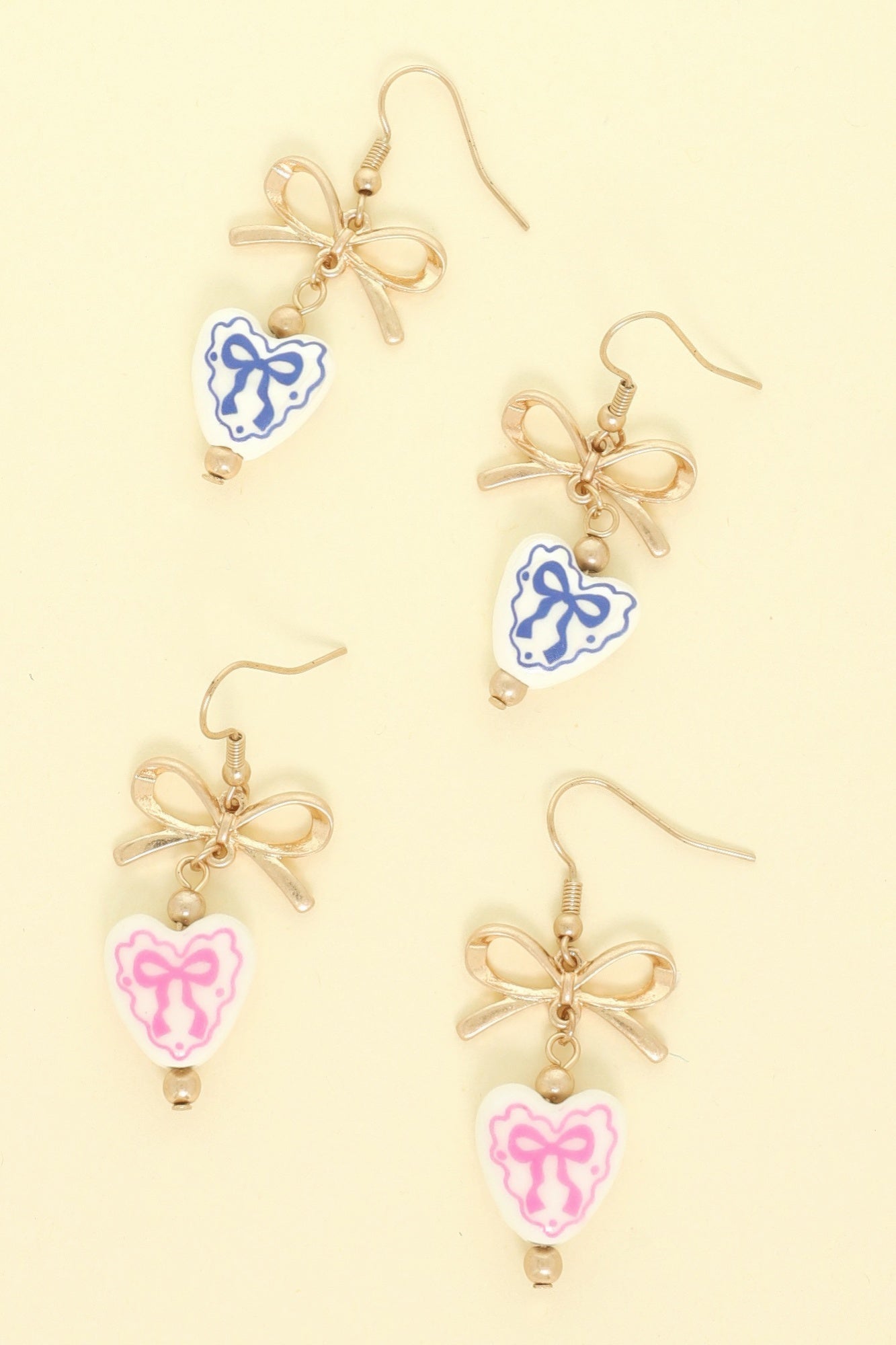Ceramic Heart Charm Bow Earrings