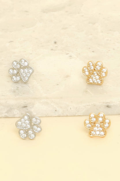 Game Day Paw Shaped Cubic Zirconia Stud Earrings