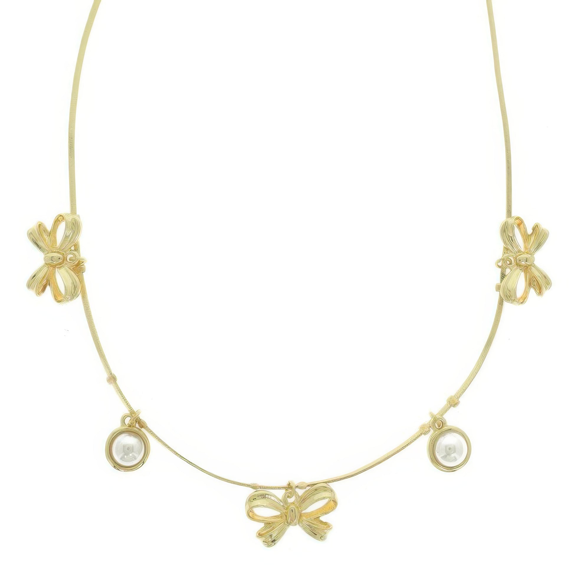 Bow Themed Pearl Charm Necklace