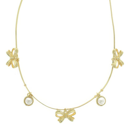 Bow Themed Pearl Charm Necklace