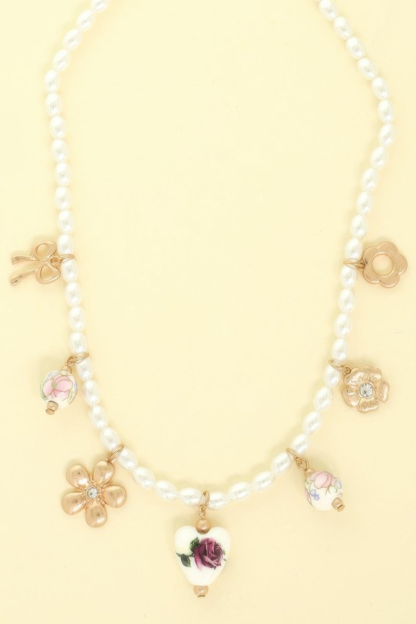 Floral Charmed Pearl Beaded Necklace