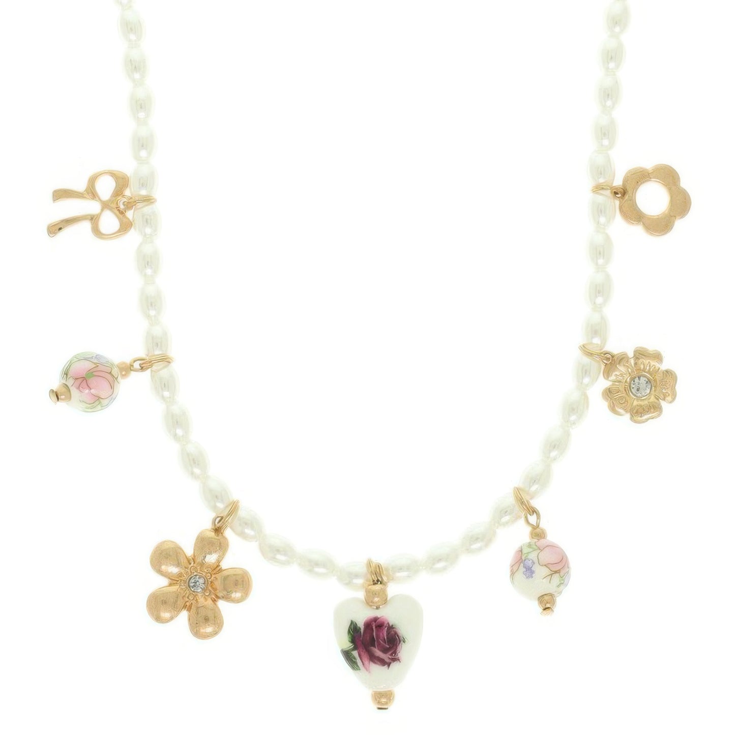 Floral Charmed Pearl Beaded Necklace