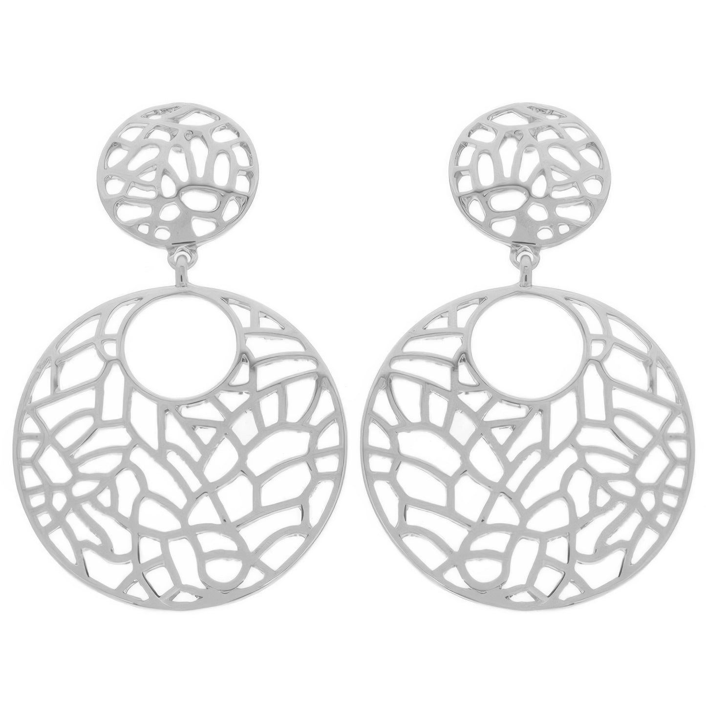 Round Disc Filigree Post Dangle Earrings