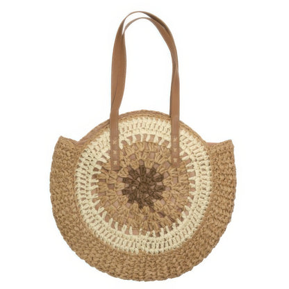 Round Straw Patterned Woven Shoulder Bag 16l