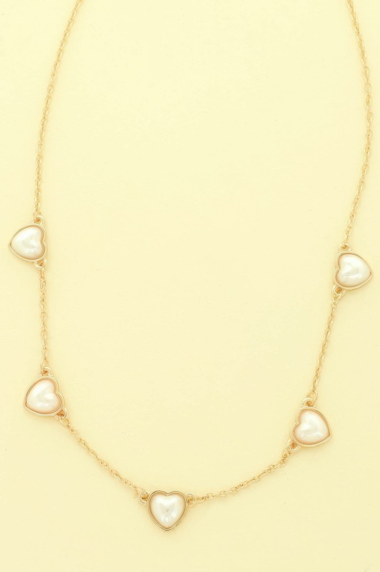 Bezel Set Pearl Heart Station Necklace