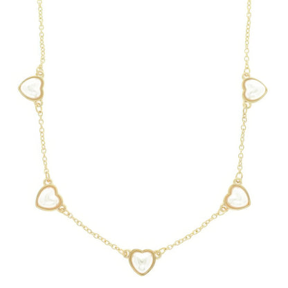 Bezel Set Pearl Heart Station Necklace