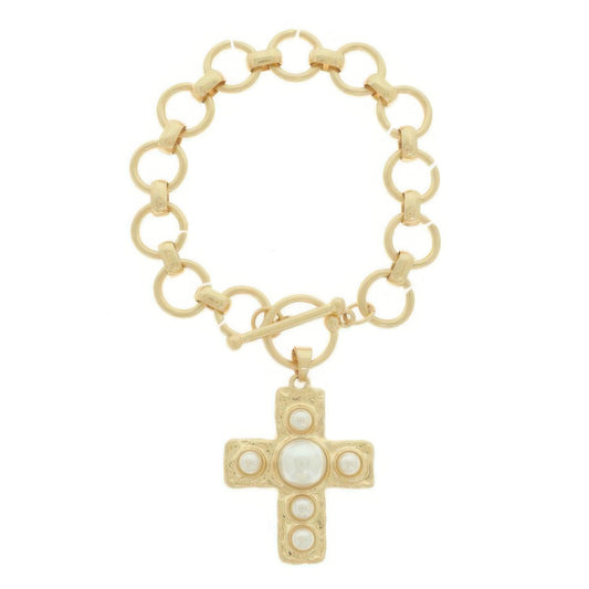 Cross Charm Toggle Chain Bracelet