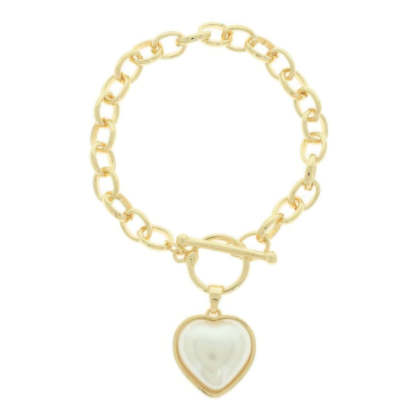 Pearl Heart Charm Toggle Chain Bracelet