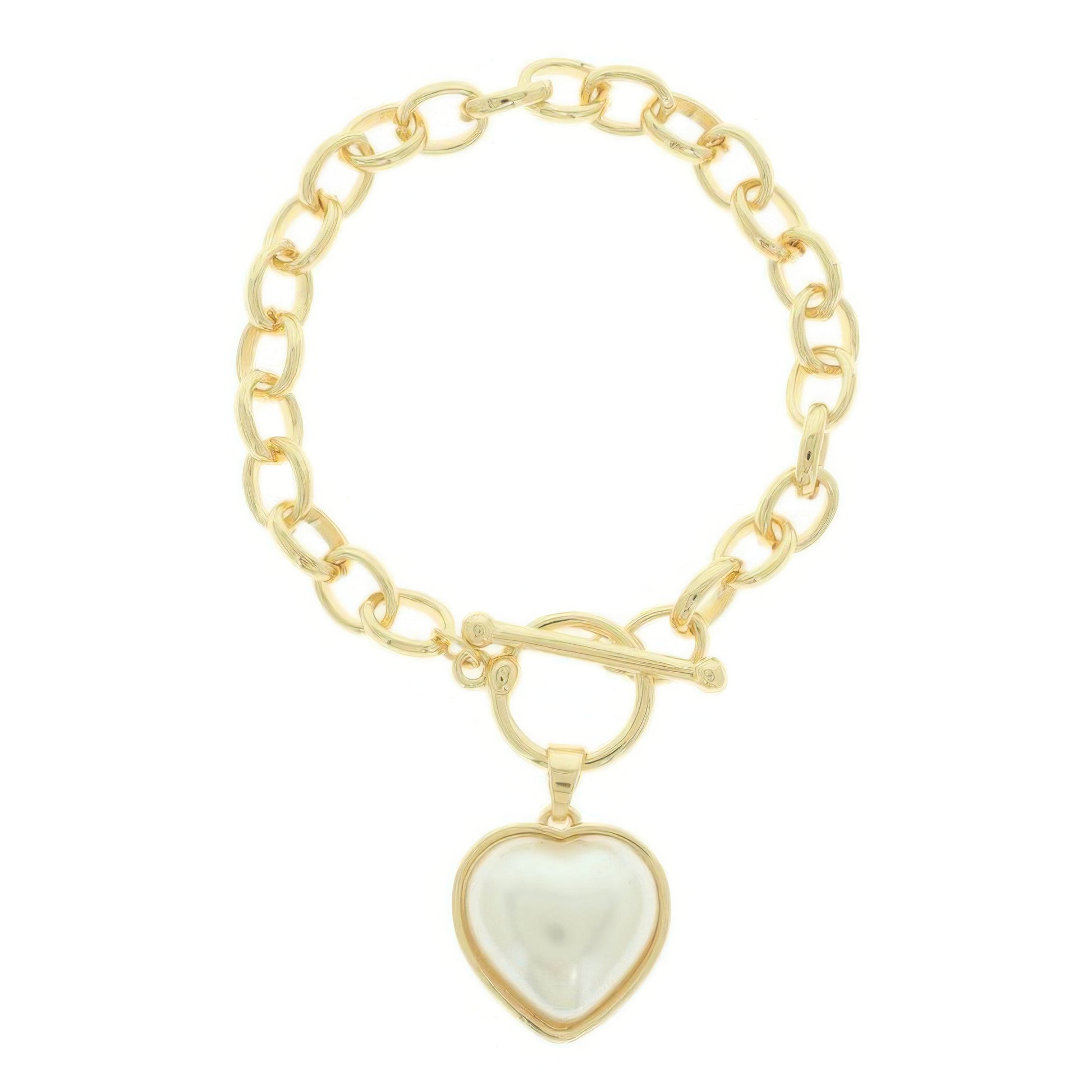 Pearl Heart Charm Toggle Chain Bracelet