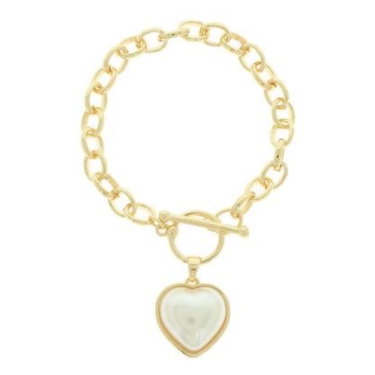 Pearl Heart Charm Toggle Chain Bracelet