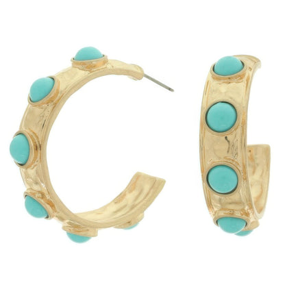 Bezel Set Cabochon C Hoop Earrings