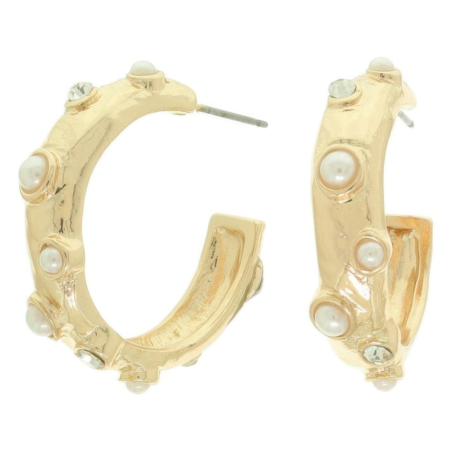 Bezel Set Cabochon C Hoop Earrings