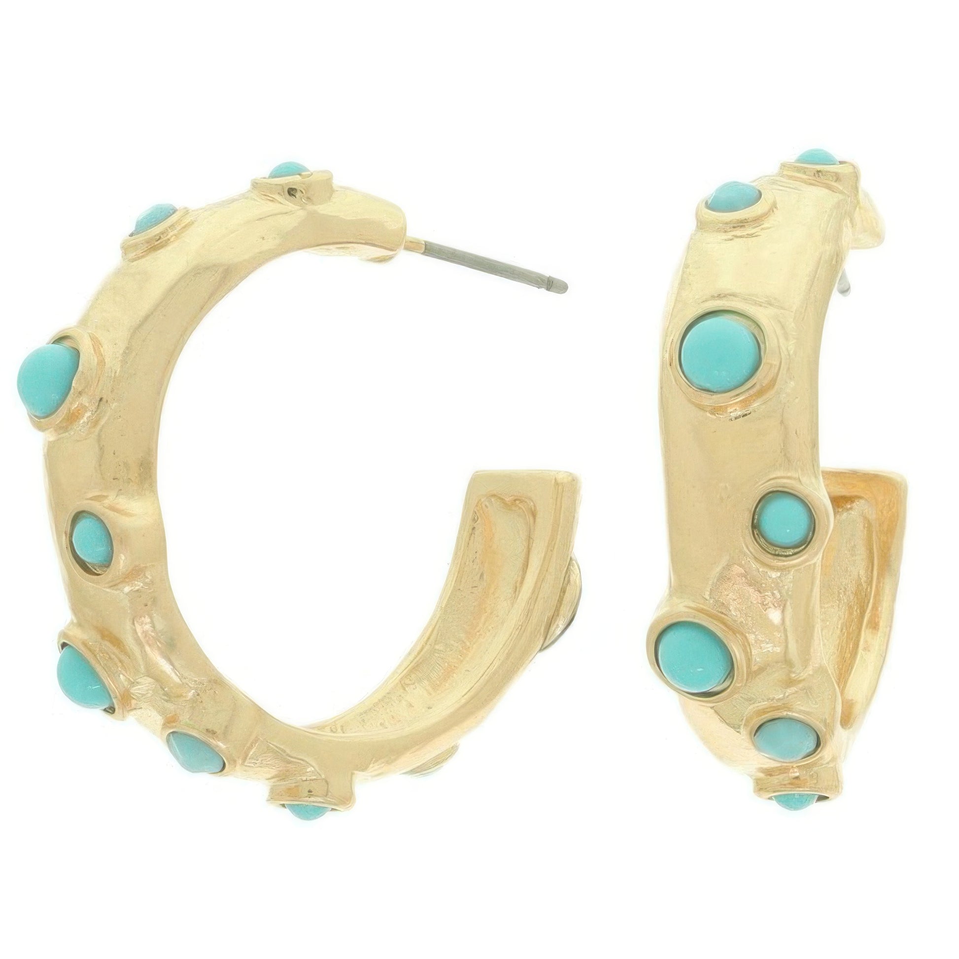 Bezel Set Cabochon C Hoop Earrings