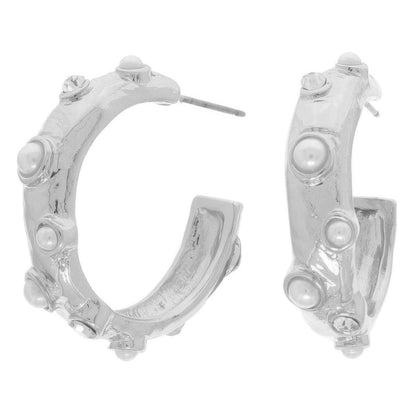 Bezel Set Cabochon C Hoop Earrings