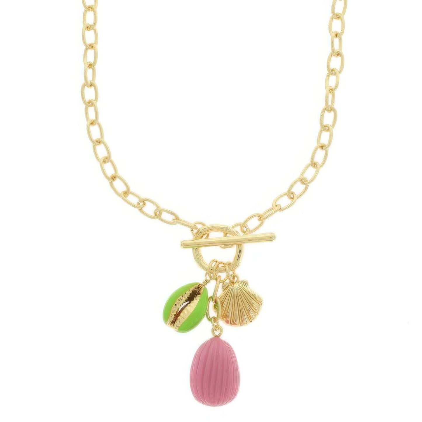 Seashell Theme Enamel Charm Necklace