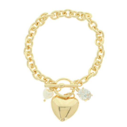 Heart Charm Toggle Chain Bracelet