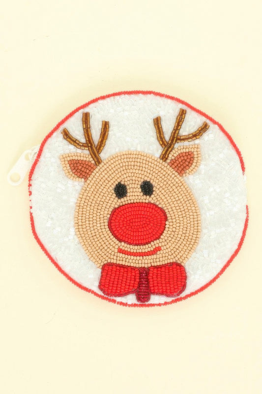 Holiday Theme Seed Beaded Coin Bag
