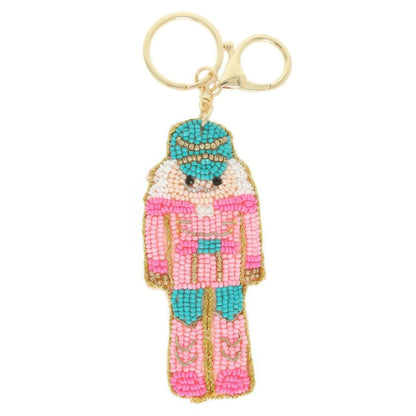 Christmas Nutcracker Seed Beaded Keychain