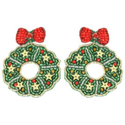 Christmas Wreath Post Dangle Earrings