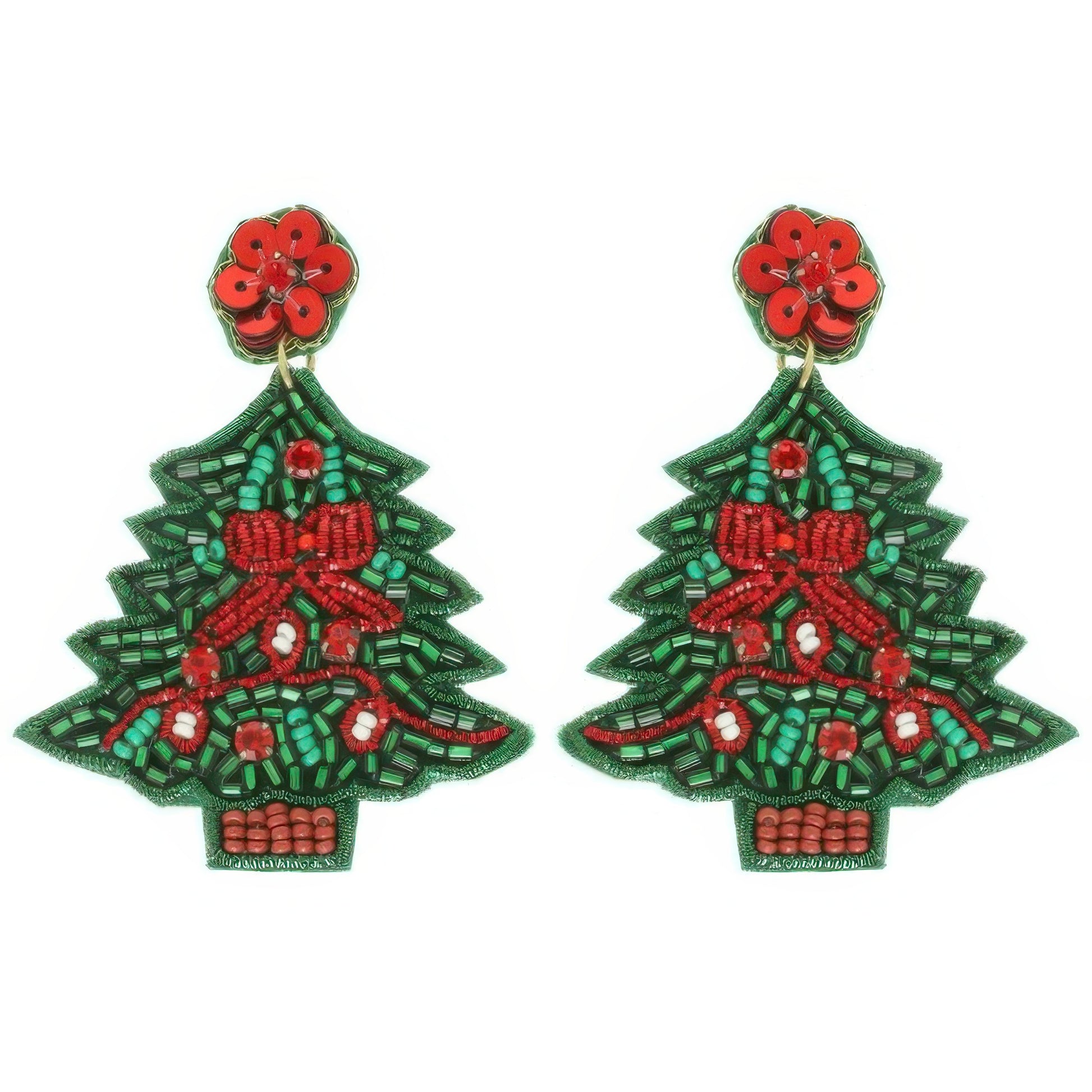 Christmas Tree Seed Beaded Post Earrings