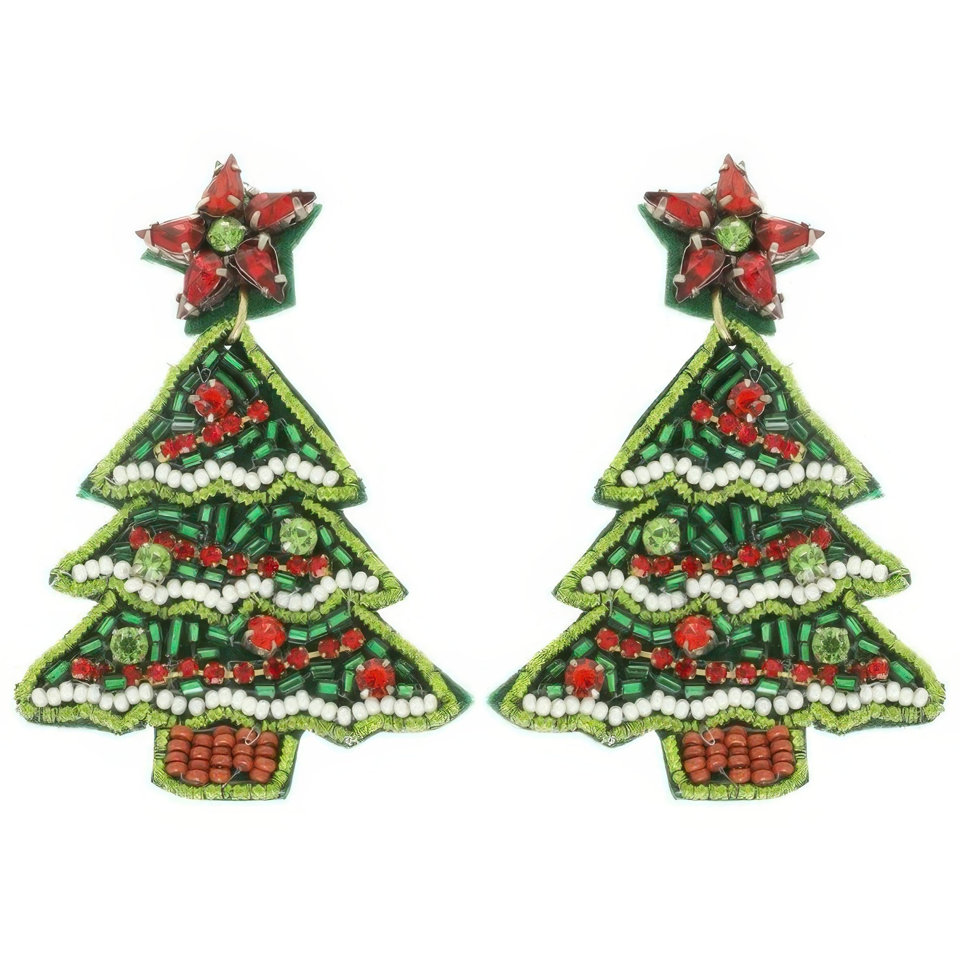 Christmas Tree Seed Beaded Post Earrings