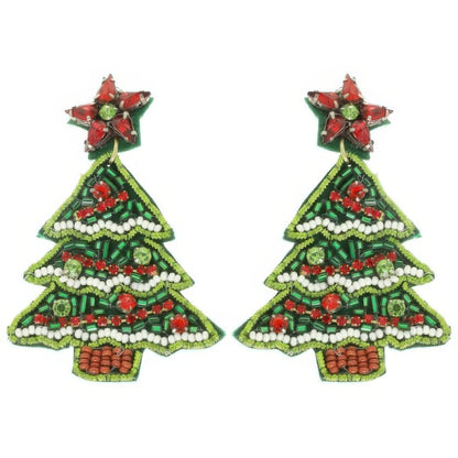 Christmas Tree Seed Beaded Post Earrings