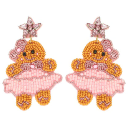 Christmas Gingerbread Ballerina Beaded Earrings