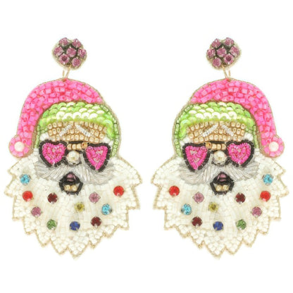 Christmas Santa With Heart Glasses Earrings