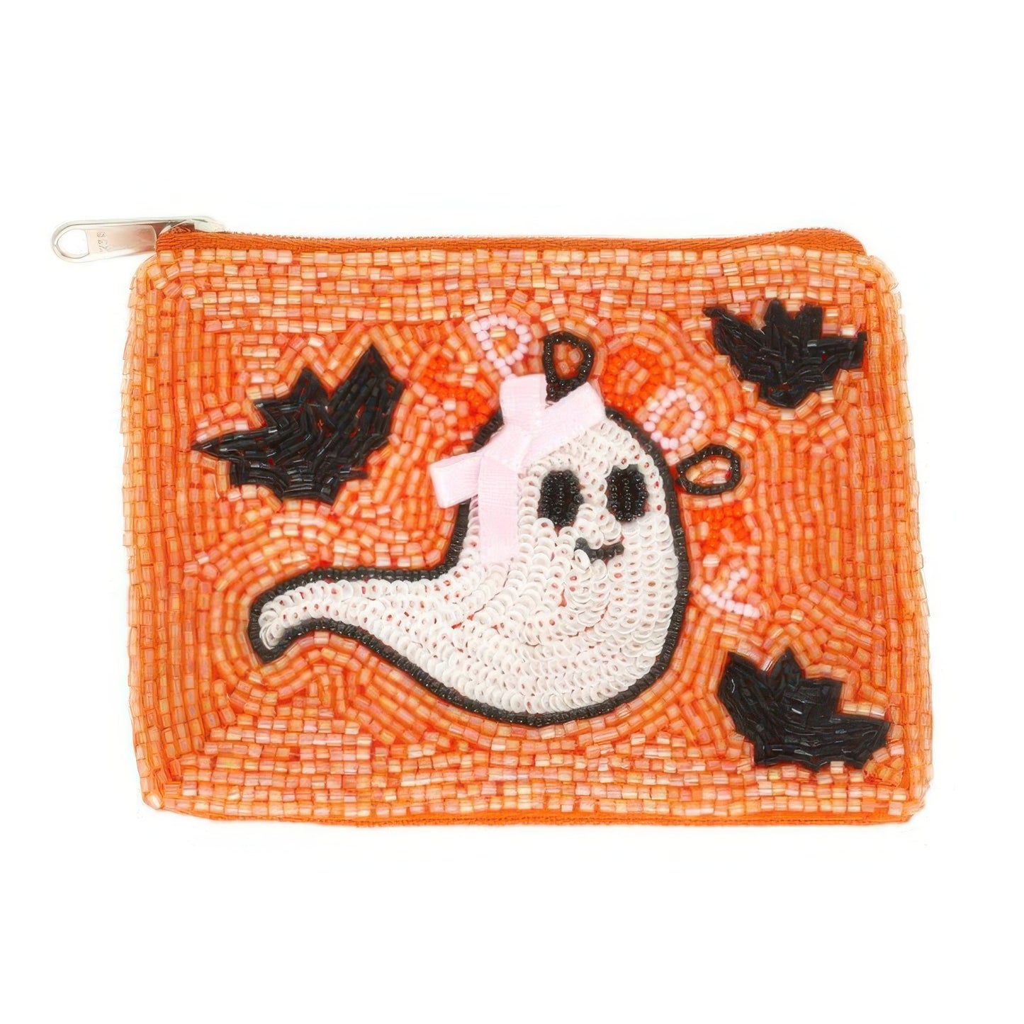 Halloween Ghost With Bow Beaded Coin Bag