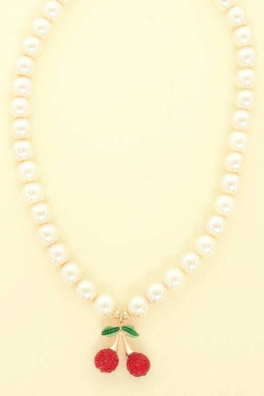 Red Cherry Pendant Pearl Necklace