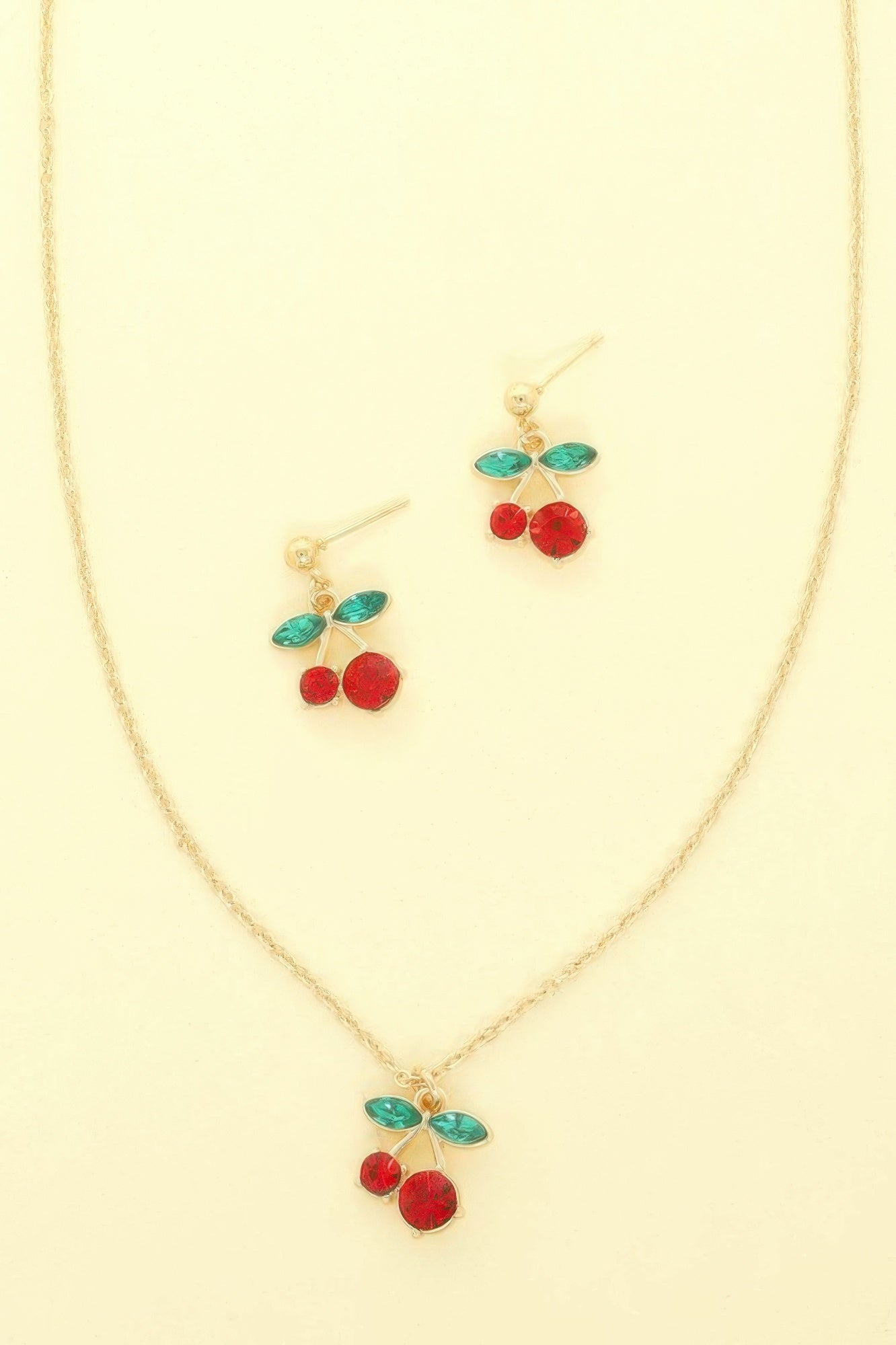 Red Cherry Pendant Necklace Set