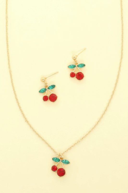 Red Cherry Pendant Necklace Set